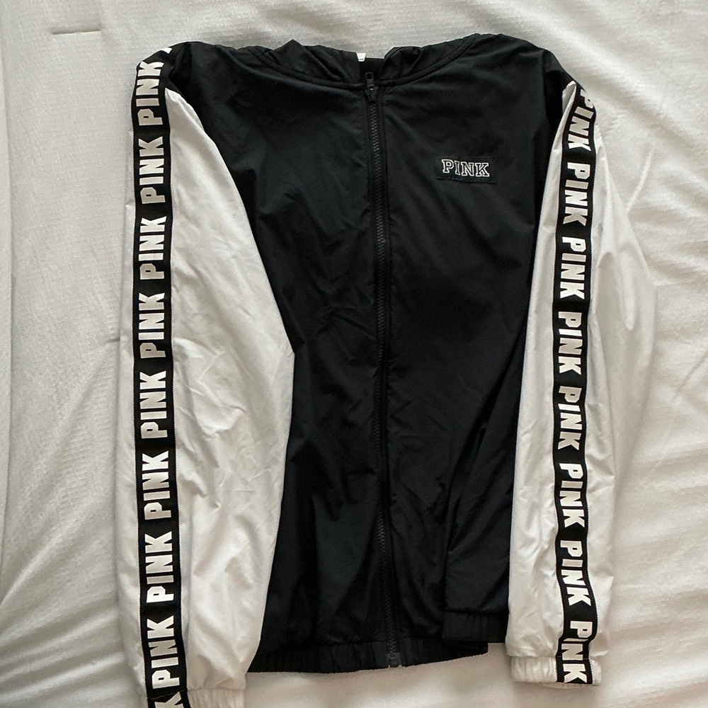 PINK Black & White Athletic Hooded Track Jacket